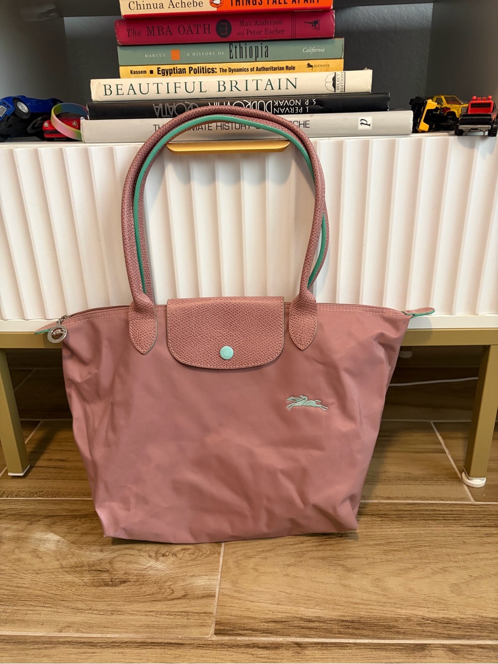 Longchamp Le Pliage Club Medium Tote Bag Antique Pink Mint Green L2605619P13